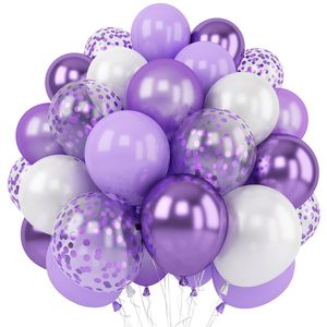 Ballons violet et blanc, 60 packs, 12 pouces, violet foncé, violet clair, violet métallique chromé, ensemble de ballons à confettis, anniversaire de filles - Product Image 1
