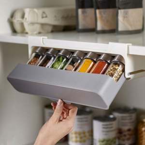 Kitchen Wall Mounted Plastic PP Double Tier Modern <b>Spice</b> Holder Under Shelf <b>Spice</b> <b>Rack</b> Drawer Pull Out <b>Organizer</b> Cabinet Storage - Product Image 3
