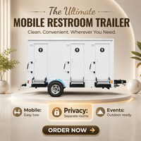 Remorque de toilettes mobiles prête à l'emploi avec unité sanitaire portable pour événements extérieurs, camping et chantiers commerciaux