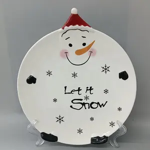 手绘定制圣诞雪人设计陶瓷饼干盘