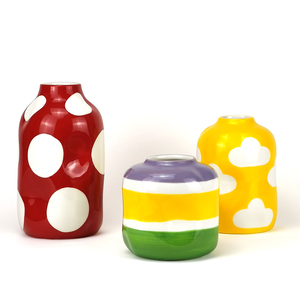 Pot de fleurs en céramique, blanc cousu à la main, peint à la main, pot rouge - Product Image 6
