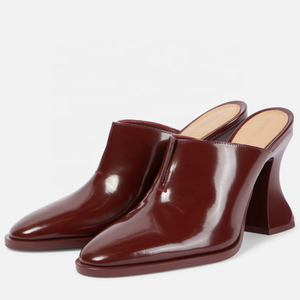 Mules d'été à talons courts pour femme, grande taille 46, en cuir véritable, bout fermé, couleur unie, coupe large - Product Image 6