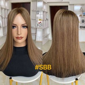 Vente en gros usine : Topper 3x5 mono noué à la main, blond avec mèches, en cheveux humains vierges non traités, postiche confortable pour l'été, pour cheveux clairsemés - Product Image 5