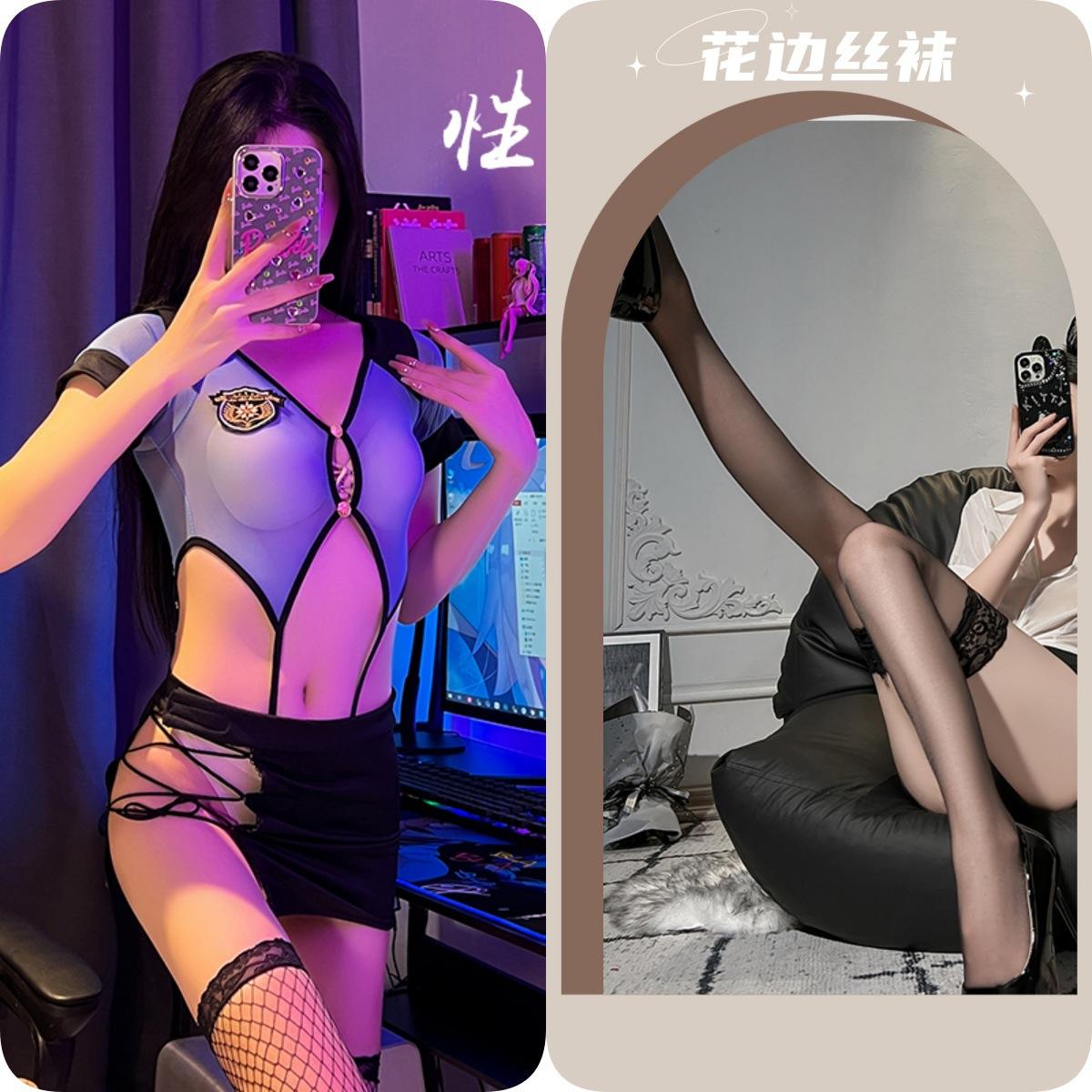 ชุดตำรวจหญิง + ถุงน่องสีดำ