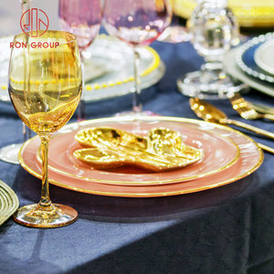 Assiettes de décoration pour mariages, banquets, événements, plats de service de nourriture, assiettes de chargeur en verre doré et argenté, vente en gros - Product Image 1