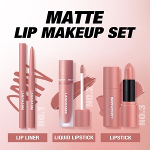 Kit de <span class=keywords><strong>maquillage</strong></span> pour les lèvres à trois pièces, rouge à lèvres liquide mat longue durée imperméable, crayon à lèvres, rouge à lèvres, vente chaude - Product Image 5