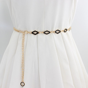 <span class=keywords><strong>Ceinture</strong></span> en chaîne métallique dorée pour femmes, réversible, noire <span class=keywords><strong>et</strong></span> blanche, à nouer à la taille, motif carré ou losange - Product Image 3
