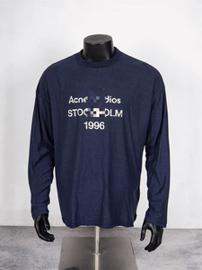T-shirt a maniche lunghe in lino-cotone sottile con stampa classica a lettere stile <span class=keywords><strong>AC</strong></span>, lavaggio effetto sporco, per uomo e donna - Product Image 1