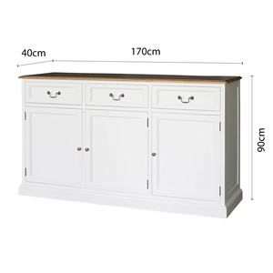 Mobile Moderno in Legno Massello per Soggiorno con 3 Cassetti e Ampio Spazio di Archiviazione, Top in Quercia, Ante Multifunzionali, Credenza - Product Image 4