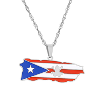 Collier tendance en acier inoxydable couleur acier avec pendentif drapeau national de Porto Rico et contour de la carte du pays, cadeau souvenir