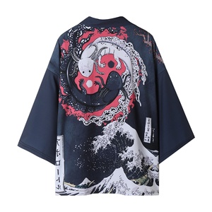 Veste <span class=keywords><strong>Kimono</strong></span> légère pour <span class=keywords><strong>homme</strong></span> Manteau Cardigan à sept manches ouvert sur le devant Peignoir de style <span class=keywords><strong>japonais</strong></span> - Product Image 3