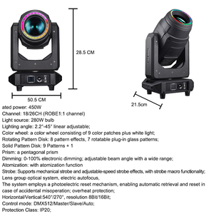 AOPU Novedad: Luz de Cabeza Móvil <span class=keywords><strong>ROBE</strong></span> Channel 280W con Tira LED para DJ, Discoteca y Escenarios - Product Image 2