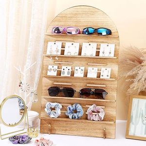 Wooden Jewelry Storage Rack 5 Tier <b>Desktop</b> Organizer For Earrings Sunglasses Hair Ties Display <b>Shelf</b> - Product Image 1