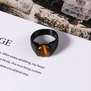 Bague en acier inoxydable noir pour homme avec pierre œil de tigre, design géométrique, pour cadeau SA1230 - Product Image 1