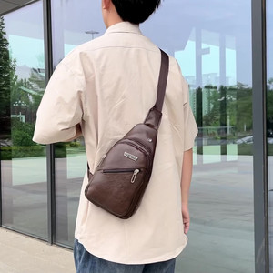 Bolso de pecho de <span class=keywords><strong>cuero</strong></span> para hombre, bandolera informal Vintage para el trabajo, bolsos laterales hechos a mano para hombre, bandolera de viaje - Product Image 2