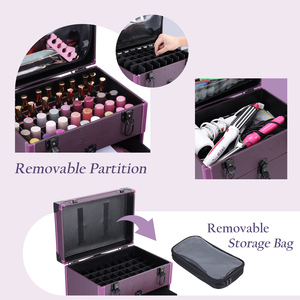 Manicure Storage Trolley Leather Nail Polish Organizer <b>Case</b> Professional <b>Makeup</b> Suitcase Box Carrier Travel Cosmetic Train <b>Case</b> - Product Image 2
