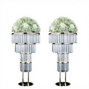 Decoración de Mesa para Bodas, Floreros de Metal Acrílico Dorado y Plateado con Cristales en Forma de Trompeta para Centros de Mesa - Product Image 1