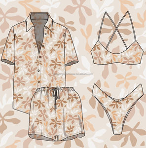 Op Maat Gemaakte Designer Zomer Gym Swim Beach Shirts Shorts Sexy Hawaiiaans 2-delige Set Halterhalslijn Met Dierenpatroon - Product Image 3
