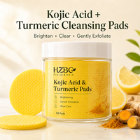 Vente en gros de tampons nettoyants pour le visage HZBC à l'acide kojique et au curcuma pour éclaircir la peau, traiter les taches brunes, l'acné et les boutons, tampons en coton cosmétiques