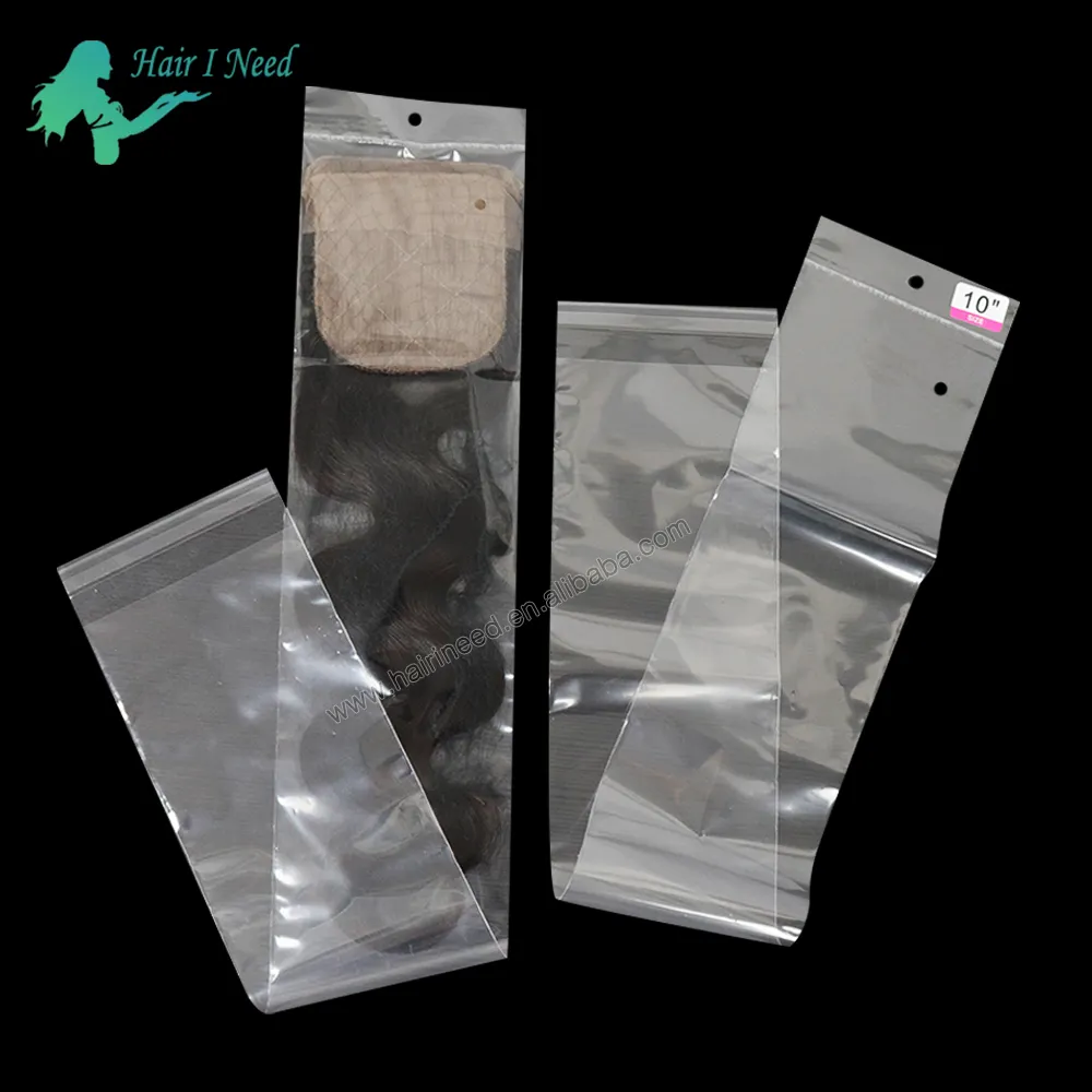 ヘアエクステンションプラスチック包装袋クロージャーヘアバンドルプラスチックセルフシールバッグ接着剤透明透明ビニール袋