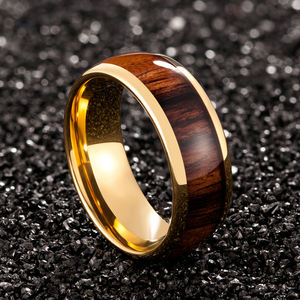 Ouyuan Fabriek Nieuw Ontwerp 8mm 18K Gouden Herenringen Tungsten <span class=keywords><strong>Ring</strong></span> met Houten Inleg Comfortabele Pasvorm - Product Image 1