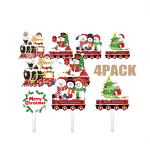 4-Pack Christmas Yard Signs Plastic Holiday Train Snowman Tree <b>Stakes</b> Outdoor <b>Garden</b> Lawn <b>Decor</b> Weather Resistant Painted Design - Product Image 1