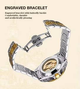 Reloj de Hombre WINNER, Lujoso, Retro, Luminoso, Dorado, con Correa de Acero Inoxidable, Movimiento Mecánico Automático, Esqueleto, Resistente al Agua - Product Image 4