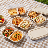 Dikke natuurlijke kleur suikerrietvezel papieren doos, biologisch afbreekbaar, voedselveilig, lunchbox voor salade afhaalmaaltijden