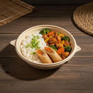 أوعية وأطباق للوجبات السريعة قابلة للتحلل الحيوي وصديقة للبيئة بغطاء منقوش، للاستخدام التجاري بالجملة - Product Image 1