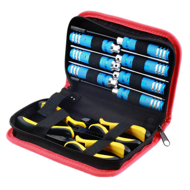10-in-1 RC Hobby Tool Kit Hex Screwdriver Pliers Socket Wrench Set with Storage Bag for FPV Drone UAV RC Model Repair