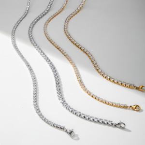 YF3356 Gioielli alla Moda, Collane con Zirconia Cubica, Placcate in <span class=keywords><strong>Oro</strong></span> 18K, Acciaio Inossidabile, Zirconi 5A, Collana Tennis, Collana da Clavicola - Product Image 5