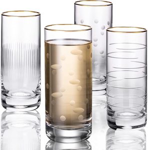 Set di 4 Bicchieri Highball da 13 Once con Motivo a Righe Sottili, Forma Cilindrica, per Acqua, Bevande, Succhi, Vino, Birra e Cocktail - Product Image 1