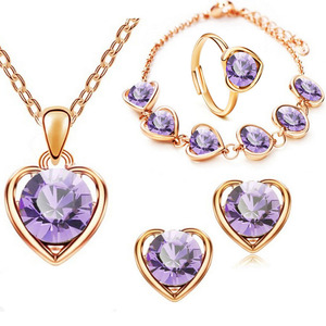 New 2026 Wholesale <b>Crystal</b> Jewelry <b>Set</b> 4PCS/<b>Sets</b> Love Heart Pendant Necklaces Bracelet Earrings Rings Jewelry <b>Set</b> - Product Image 3