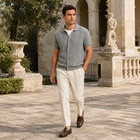 Maßgeschneiderter Kurzarm-Cardigan für Herren mit Polokragen, Zopfmuster, Atmungsaktiv für Frühling und Sommer
