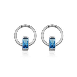 Boucles d'oreilles baguette en pierre de zircon bleu cercle plaqué or massif 18 carats - Product Image 5