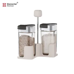 Квадратный стеклянный контейнер для кухни, 8 банок для хранения специй, Стеллаж с серебряной пластиковой крышкой