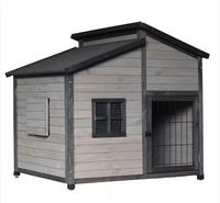 Nichoir pour chien en bois d'extérieur, résistant aux intempéries, isolé, panneau inférieur amovible, facile à nettoyer, grand, confortable, toit en bois, bouton tout-en-un
