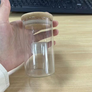 Frasco redondo de borosilicato de buena calidad para alimentos, <span class=keywords><strong>cereales</strong></span>, aperitivos, especias, almacenamiento, tarro de vidrio con tapa de Bambú - Product Image 1
