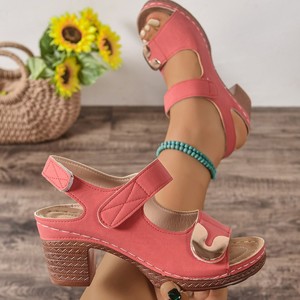 European and American Roman Sandals Summer New Arrival Thick Heel Plus Size Metal Mid Heel Sandals for Women - Product Image 3