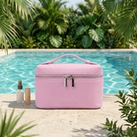 Trousse de Toilette Rose Bébé Personnalisée en Cuir PU avec Fermeture Éclair, Poignée Souple, Organisateur de Voyage Portable pour Cosmétiques et Soins de la Peau pour Femme