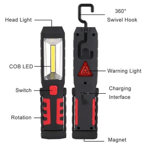 Lampe de travail portable transfrontalière COB1, réglable à 360 degrés, magnétique, rechargeable par USB, lumière d'urgence rouge pour réparation - Product Image 5