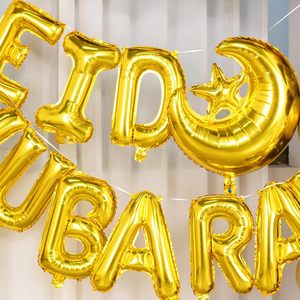 Kit de 11 Ballons Eid Mubarak, Bannière Eid MUBARAK de 16 pouces, Ballons en Mylar Dorés Étoile et Lune pour Célébrations de l'Aïd Ramadan - Product Image 5