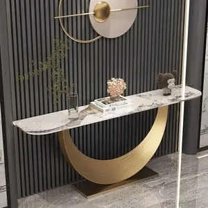 Mobilier de salon table d'entrée personnalisée élégante et étroite cercle console tables d'appoint console en acier inoxydable doré