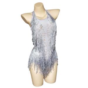 Disfraz <span class=keywords><strong>Gese</strong></span> Tassel Light Diamond Sin mangas Sexy Azul Verde Rojo Multicolor Pantalones cortos Baile Latino Rhinestone Malla Mono - Product Image 4