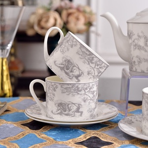 Luxury Nordic Grey 15pcs <b>Ceramic</b> Porcelain Eco-Friendly Coffee Set for Home and Hotel 6-Person Drinkware Use - Product Image 4