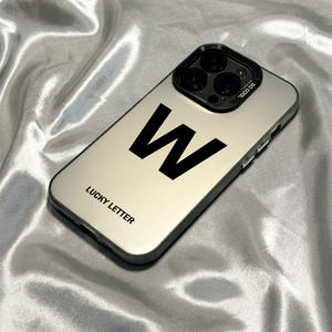 <span class=keywords><strong>W</strong></span> Black Lucky Letter Printing Electroplated Silver Key TPU PC Funda para teléfono móvil para Iphone X Xr Xs 11 12 13 14 15 16 17 Pro <span class=keywords><strong>Max</strong></span> - Product Image 1