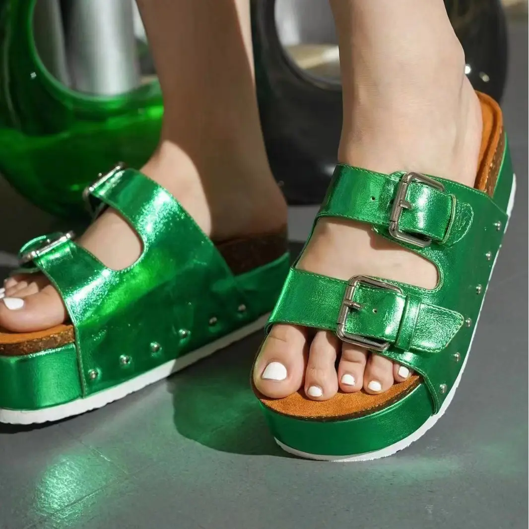 Modische Damen-Sandalen Slips Doppel-Geländerbänder flache Form Hausschuhe Schuhe für Damen