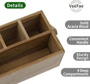 Acacia Wood Silverware <b>Caddy</b> Handle Portable Tableware Holder 4 Compartments Multi-Purpose Organizer for <b>Kitchen</b> - Product Image 4