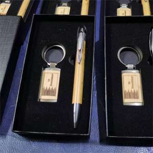 Entreprise Entreprise Usine Personnel Réunion Bureau <span class=keywords><strong>D</strong></span>'affaires Giveaway Bambou Porte-clés Stylo À Bille Ensemble - Product Image 5