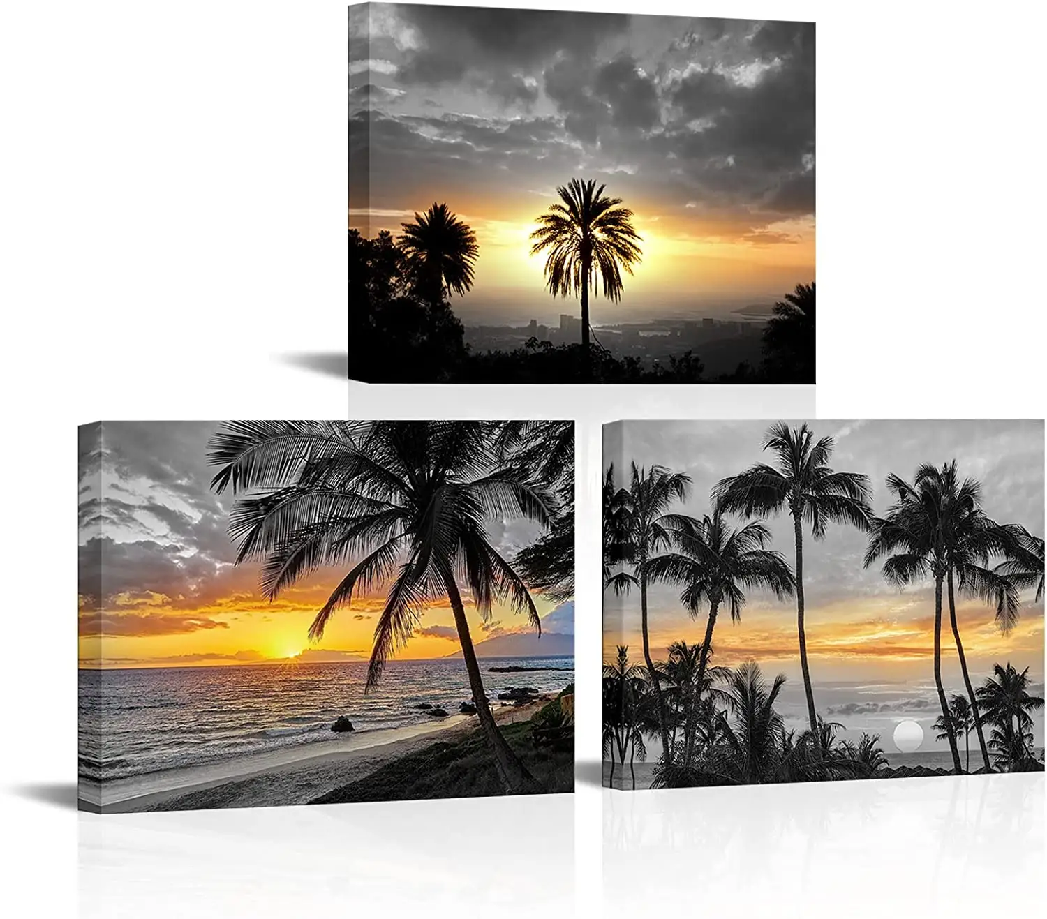 Atacado alta qualidade Seascape Palm Tree Imagem Wall Decor Emoldurado pinturas e parede pinturas artísticas